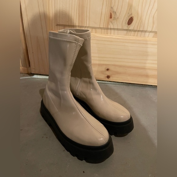 Asos White Patent Chunky Sole Sock Ankle Boots - Picture 2 of 8